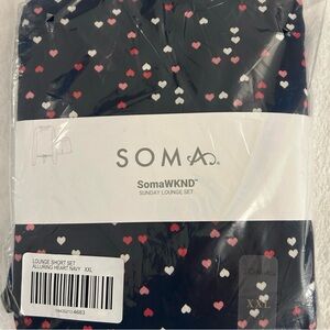 Soma Navy Lounge Short Set with Red, Pink & White Hearts